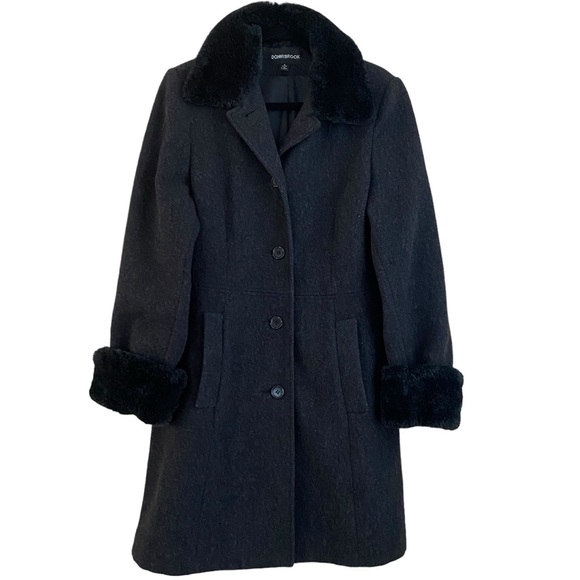 DonnyBrook Vintage Classic Charcoal Gray Faux Fur Button Down Coat Size 8 - Picture 3 of 10